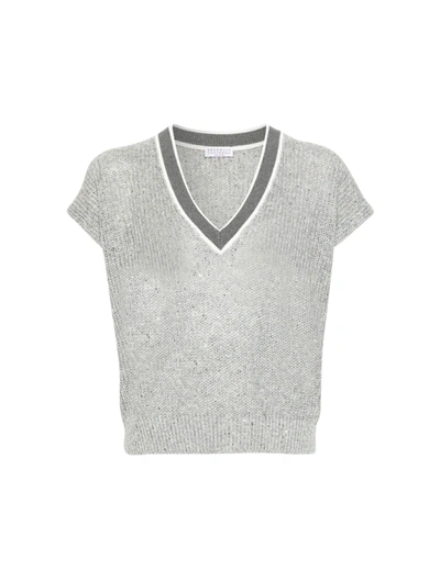 Brunello Cucinelli V Neck Jumper In Grey