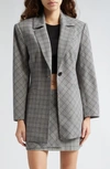 Ganni Check Mix Fitted Wool-blend Blazer In Frost Gray