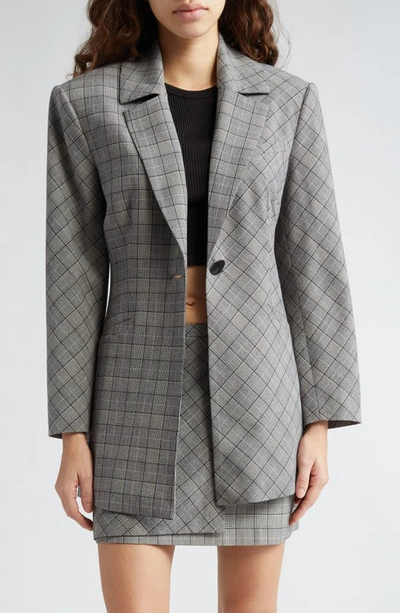 Ganni Check Mix Single-breasted Blazer In Grey