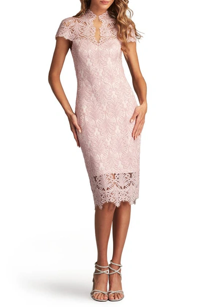 Tadashi Shoji Bodycon Corded Lace Midi Dress In Rose Quartz