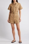 Frame Womens Khaki Tan Utility Patch-pocket Belted Cotton-blend Playsuit