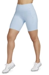 Nike Women's Go Firm-support High-waisted 8" Biker Shorts With Pockets In Light Armory Blue/ Black