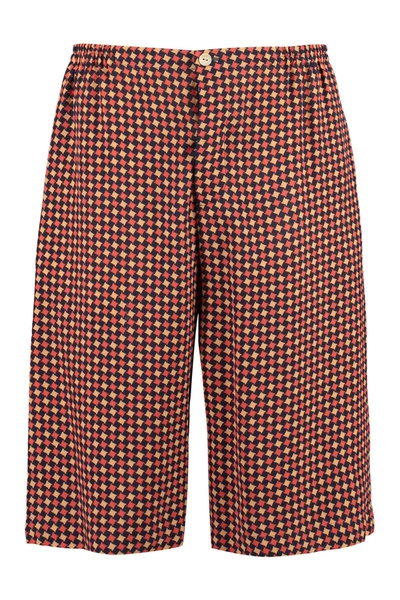 Gucci Mid Rise Houndstooth Printed Tailored Shorts In Blue