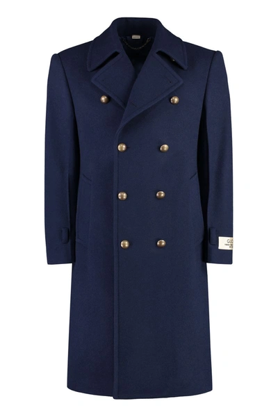 Gucci Double-breasted Wool Coat In Blue