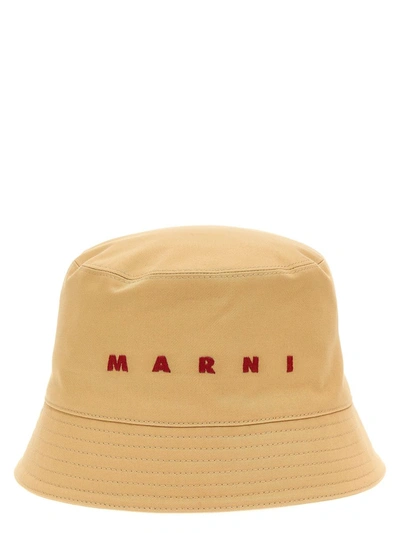Marni Logo Embroidery Bucket Hat In Beige