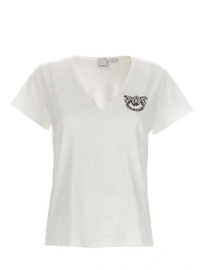 Pinko Logo-embellished Cotton T-shirt In Blanc Nimbus