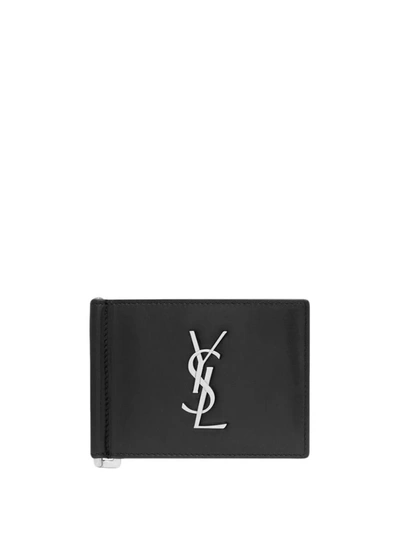 Saint Laurent Men's Cassandre Bill Clip Wallet In Smooth Leather In Black
