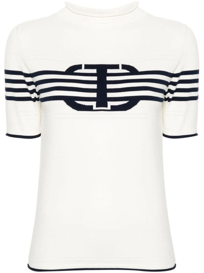 Twinset T-shirt With Stripes In Bianco E Blu