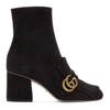 GUCCI GUCCI BLACK SUEDE GG MARMONT BOOTS,408210 C2000