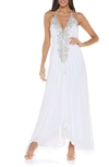 Ranee's Plunge Neck Halter Maxi Dress In White