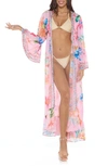 Ranee's Floral Bell Sleeve Chiffon Duster In Pink