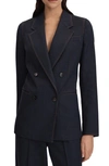 REISS RAVEN DOUBLE-BREASTED WOOL BLEND DENIM BLAZER