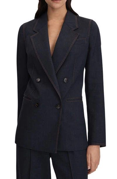 Reiss Raven - Navy Wool Blend Denim Look Suit Blazer, Us 8