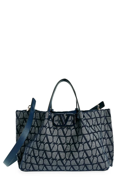 Valentino Garavani Medium Vlogo Signature Iconographe Denim Tote Bag In Melange Worker