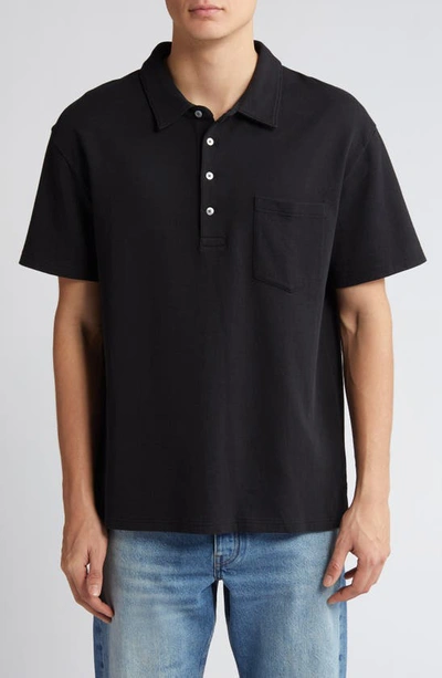 Frame Men's Duo Fold Ribbed Polo In Black