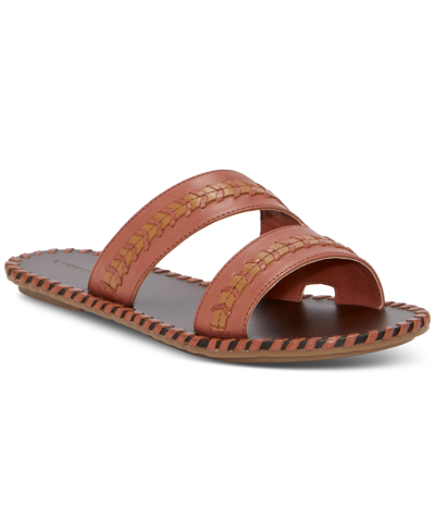 Lucky Brand Women's Zanora Double Band Flat Sandals In Burnt Red Leather