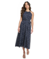 Dkny Womens Polka Dot Halter Neck Midi Dress In Navy,cream