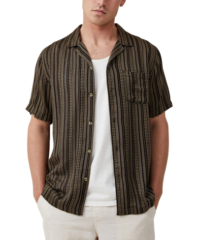 Cotton On Men's Riviera Short Sleeve Shirt In Black Mustard Stripe