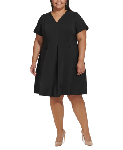 Tommy Hilfiger Plus Size V-neck Fit & Flare Dress In Black