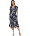 Dkny Women's Printed Chiffon Flutter-sleeve Midi Dress In Navy,ivory