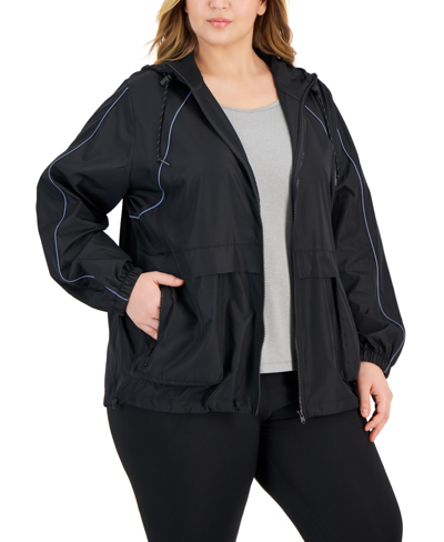 Id Ideology Plus Size Packable Zip-front Hooded Jacket, Created For Macy's In Deep Black