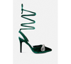 London Rag Big Treat High Heeled Jewel Velvet Mules In Green