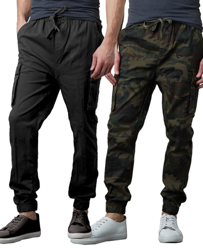 Galaxy By Harvic Men's Slim Fit Stretch Cargo Jogger Pants, Pack Of 2 In Black,woodland