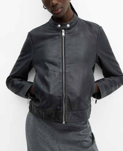 Mango Women's 100% Leather Jacket In Black