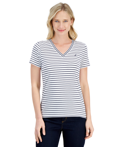 Nautica Women's Striped V-neck Top In White