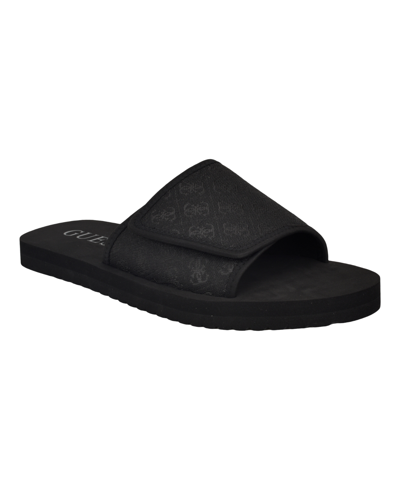 Guess Men's Hartz Branded Fashion Slide Sandals In Black Logo Multi