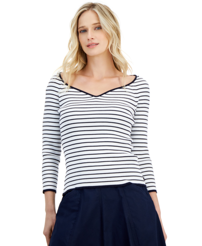 Nautica Women's Striped Sweetheart-neck Sweater In Natural
