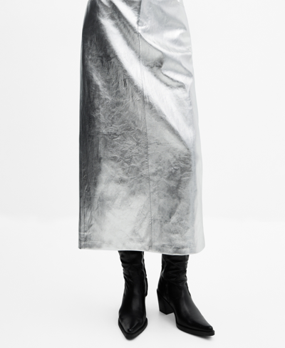 Mango Women's Metallic Midi Skirt In Silver