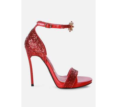 London Rag Straight Fire High Heeled Glitter Sandals In Red