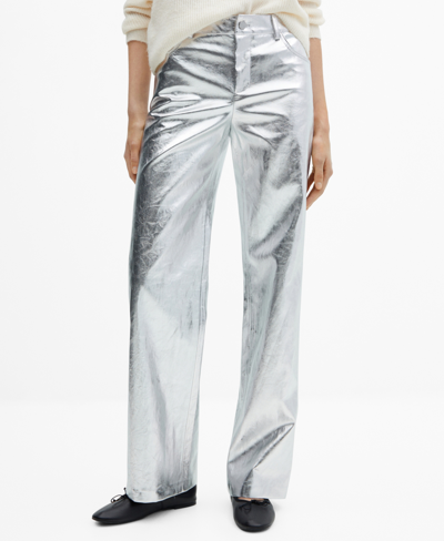 Mango Wideleg Foil Trousers Silver