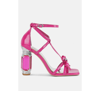 London Rag Affluence T-strap Stone Encrusted Heeled Sandal In Fuchsia