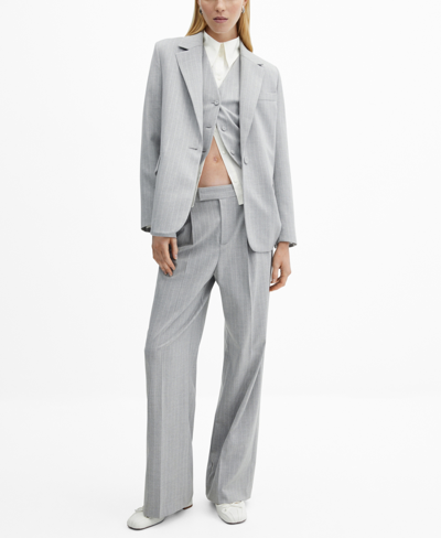 Mango Pinstripe Suit Blazer Medium Heather Grey