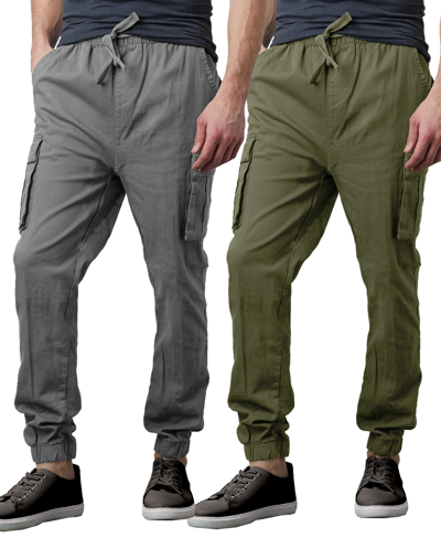 Galaxy By Harvic Men's Slim Fit Stretch Cargo Jogger Pants, Pack Of 2 In Gray,olive