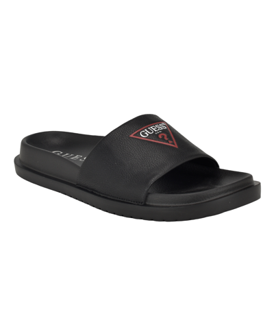 Guess Men's Vumble Triangle Emblem Fashion Slide Sandal In Black