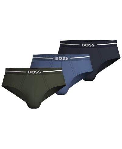 Hugo Boss Men's Bold Hip Briefs, Pack Of 3 In Blue