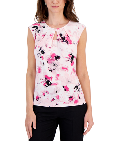 Kasper Women's Floral-print Cowl-neck Cap-sleeve Top In Tutu Pink Multi
