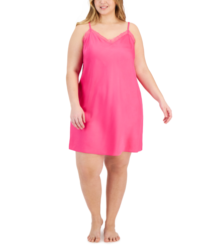 Inc International Concepts Plus Size Satin Lace-trim Chemise, Created For Macy's In Divine Berry