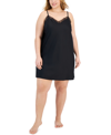 INC INTERNATIONAL CONCEPTS PLUS SIZE LACE-TRIM SATIN CHEMISE, CREATED FOR MACY'S