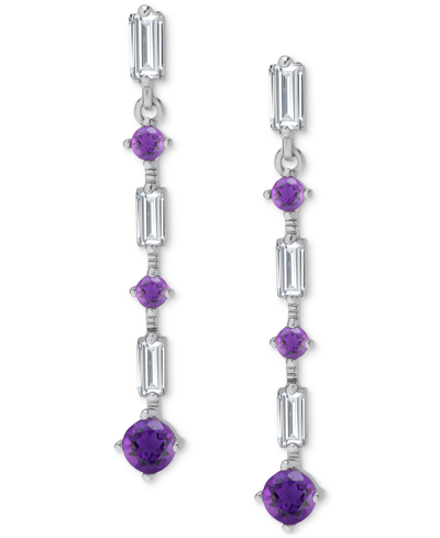 Macy's Amethyst (5/8 Ct. T.w.) & Lab-grown White Sapphire (1-1/3 Ct. T.w.) Linear Drop Earrings In Sterling