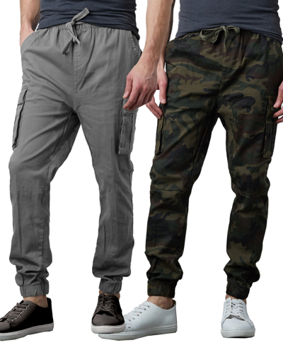 Galaxy By Harvic Men's Slim Fit Stretch Cargo Jogger Pants, Pack Of 2 In Gray,woodland
