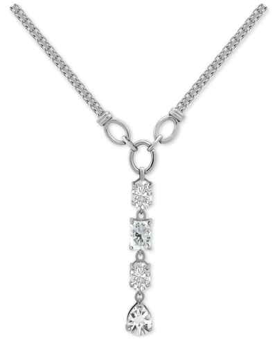 Macy's Cubic Zirconia Multi-cut Linear Lariat Necklace, 16" + 2" Extender In Silver