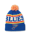 AMERICAN NEEDLE MEN'S AMERICAN NEEDLE BLUE, WHITE ST. LOUIS BLUES PILLOW LINE CUFFED KNIT HAT WITH POM