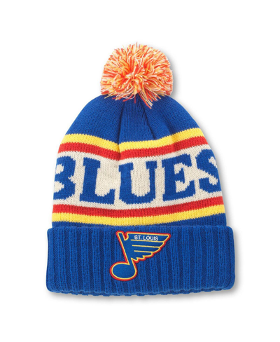 AMERICAN NEEDLE MEN'S AMERICAN NEEDLE BLUE, WHITE ST. LOUIS BLUES PILLOW LINE CUFFED KNIT HAT WITH POM