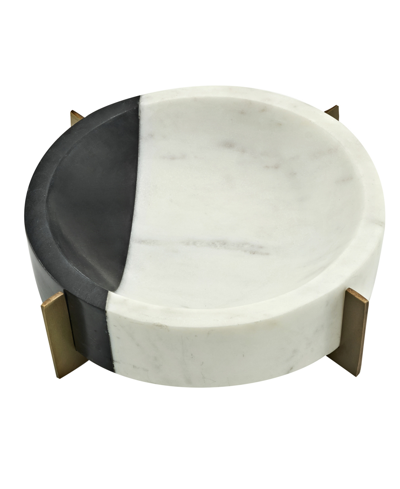 Godinger Signature Collection Marble Black 9" Bowl With Brass Base In White