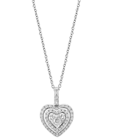 Effy Collection Effy Diamond Heart Halo Cluster 18" Pendant Necklace (1/3 Ct. T.w.) In 14k White Gold
