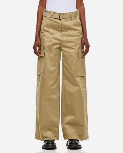 Sacai Wide Leg Belted Trousers In Beige